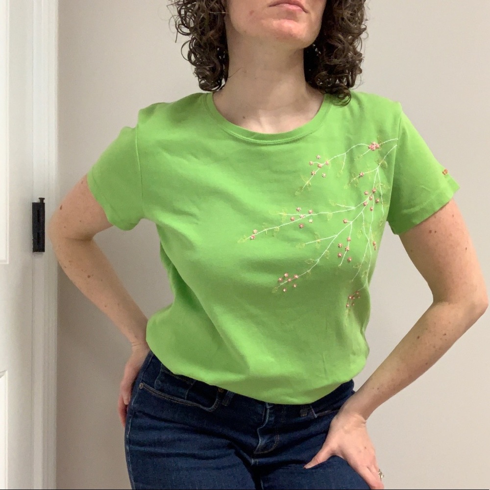 Izod lime green tee with floral beading